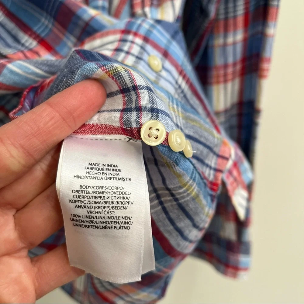 Polo Ralph Lauren 100% Linen Men’s Blue Red Plaid Long Sleeve Button Down XXL